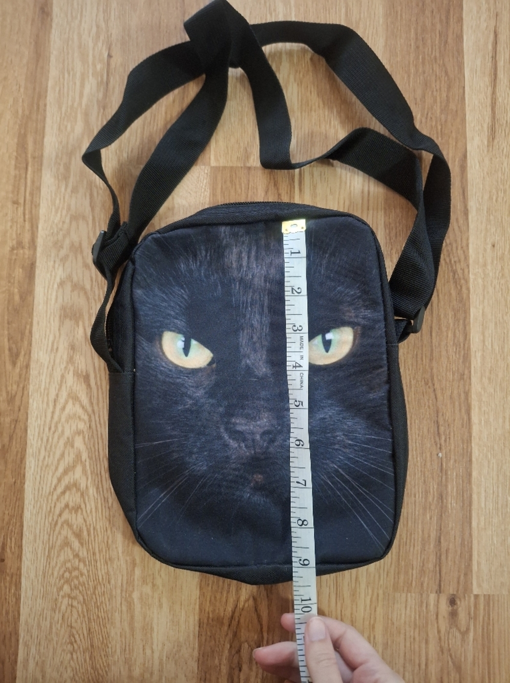 NWOT Source Unknown Black Cat Crossbody Bag with Yellow-Green Eyes - Picture 5 of 5